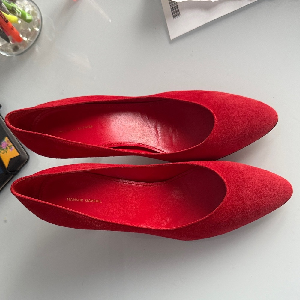 Mansur Gavriel Bold Red Suede Pumps